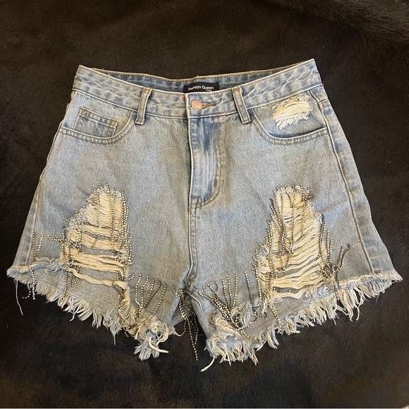 Rhinestone Denim Shorts - Picture 1 of 5